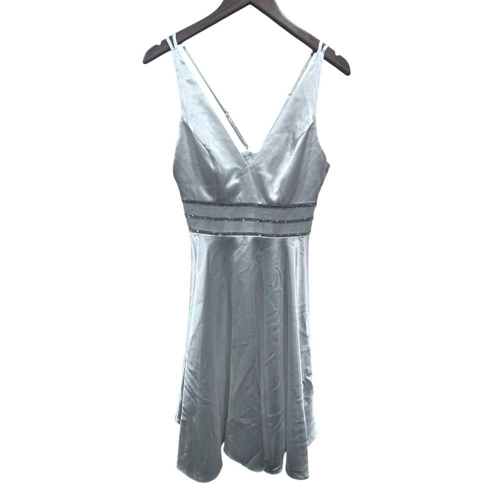 Jules & Cleo White Satin Rhinestone Mesh Waist Mini Dress Size 4 Cocktail Bridal